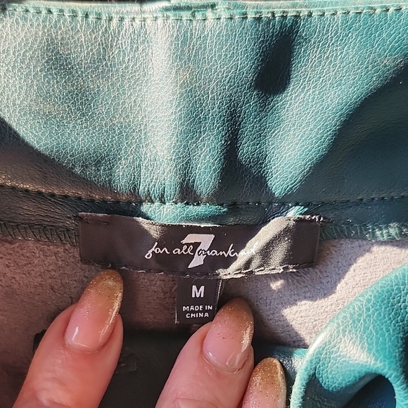 7 For All Man Kind Green faux Leather Pants - Picture 3 of 7